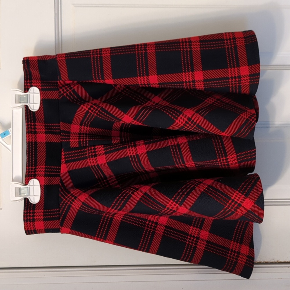 Red & Navy striped pleated skirt